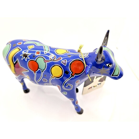 Cow Parade Celebration Figurine Party Cow #9178 Blue Balloons‎ Ceramic 2000-NIB - Picture 1 of 8